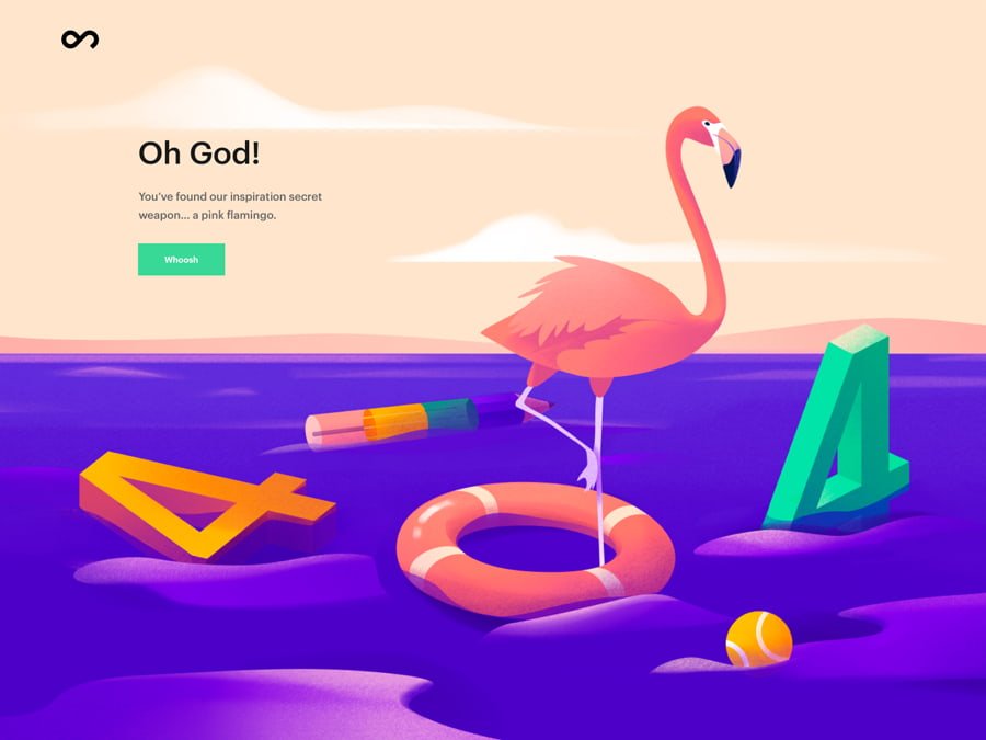 a creative 404 error page with a flamingo