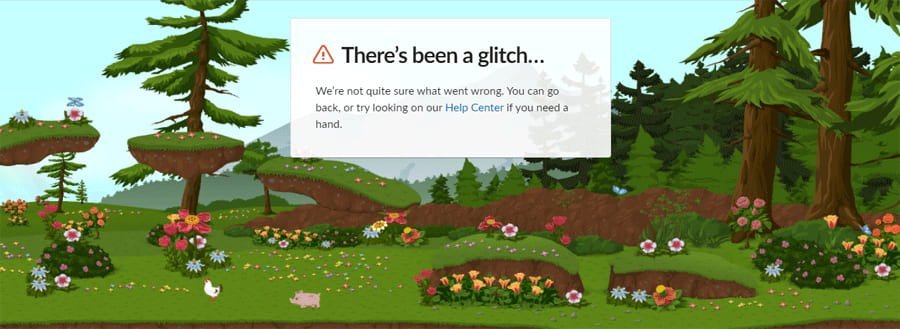 an animated game graphic creative 404 page from Slack