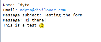 message sent from divi contact form including sender's email address