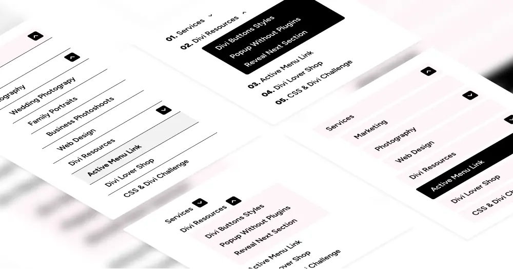 Vertical Menu with Collapsible Submenus: Free Divi Layout